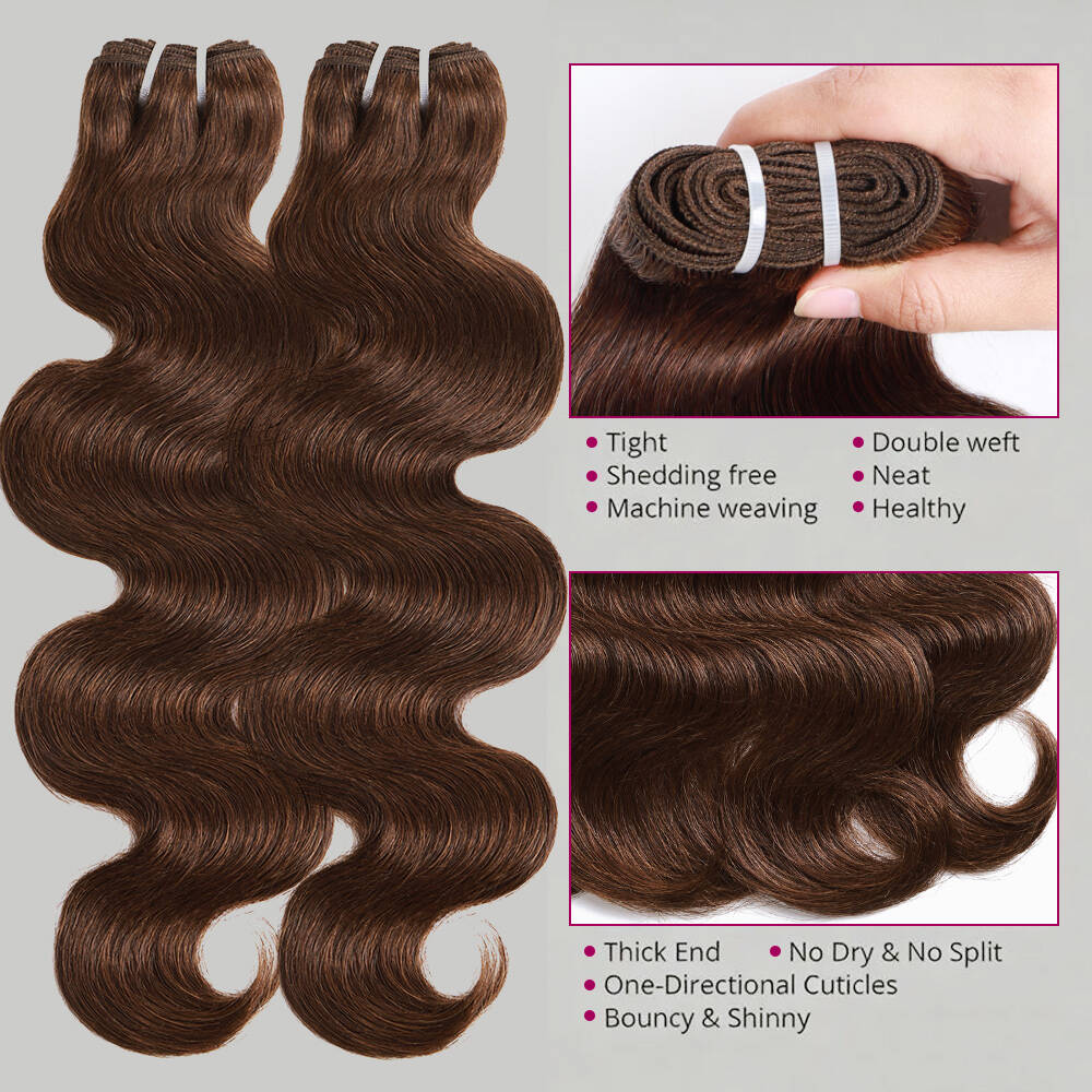Chocolate Body Wave Hair Weave Bundles 12A Upgraded Brown Human Hair Bundles 1 3 4 Bundle Quick Wave Sew In Extensions