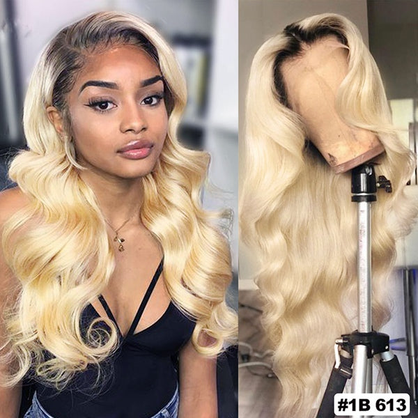 1B 613 Blonde Lace Front Wig Brazilian Body Wave Wig 13x4 Pre Plucked Lace Front Human Hair Wigs - LollyHair