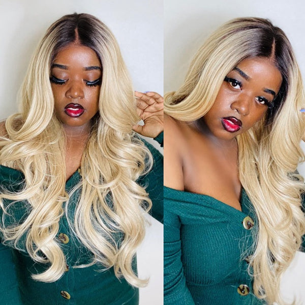 1B 613 Blonde Lace Front Wig Brazilian Body Wave Wig 13x4 Pre Plucked Lace Front Human Hair Wigs - LollyHair