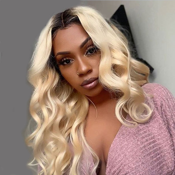 1B 613 Blonde Lace Front Wig Brazilian Body Wave Wig 13x4 Pre Plucked Lace Front Human Hair Wigs - LollyHair