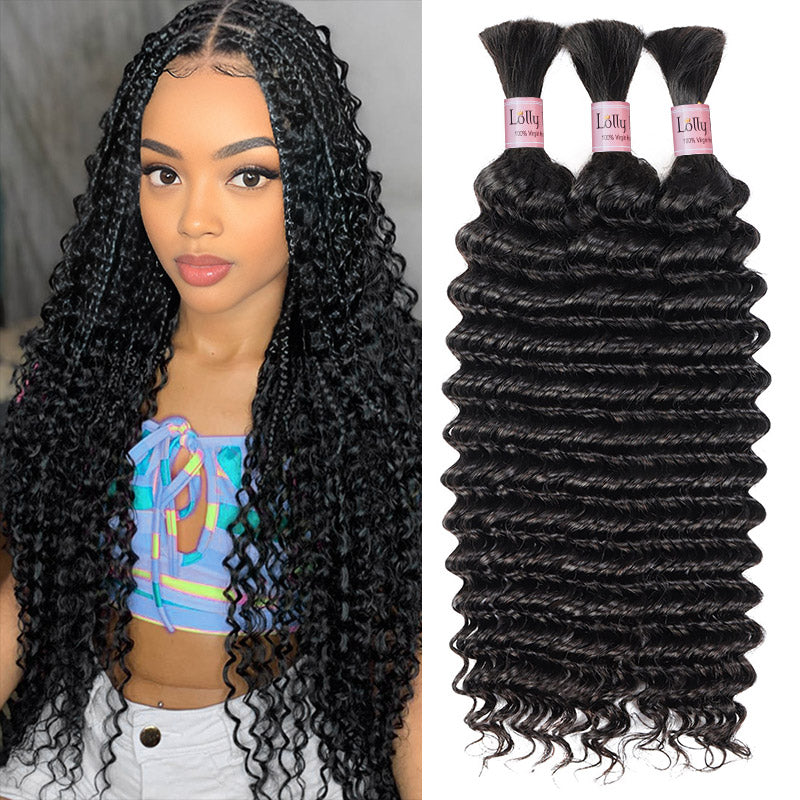 Human Braiding Hair 18 Inch 100g Deep Wave Bulk Human Hair for Braiding No Weft Curly Bundles Human Hair Extensions for Boho Knotless Braids