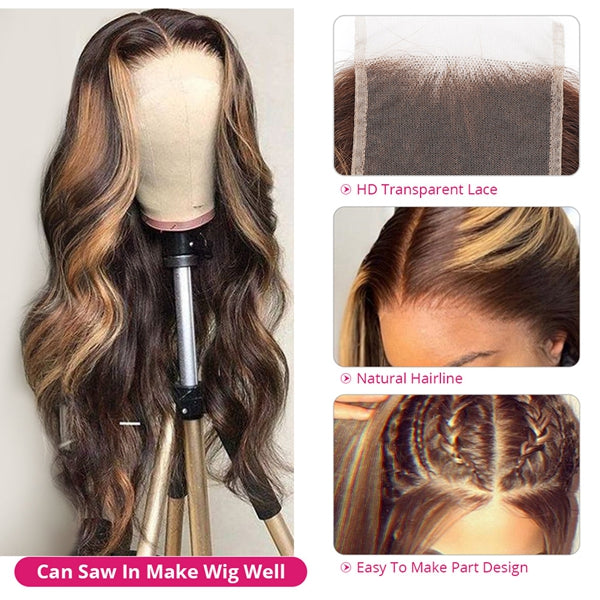 4/27 Highlight Body Wave Lace Closure 26inch HD 5x5 Lace Closure with Baby Hair - LollyHair