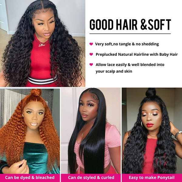 Deep Wave Bundles with Closure Brazilian Curly Virgin Human Hair Bundles with Frontal - LollyHair