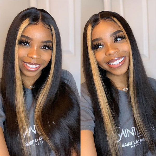 T1B 30 Color 13x4 Lace Front Human Hair Wigs Blonde Streak 4X4 Closure Wig - LollyHair