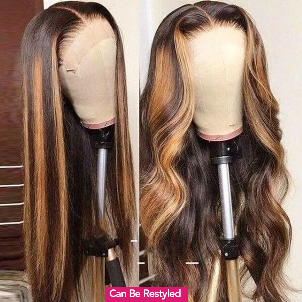 4/27 Highlight Wig 13x4/13x6 Body Wave Human Hair Wigs Ombre Honey Blonde Lace Front Wig - LollyHair