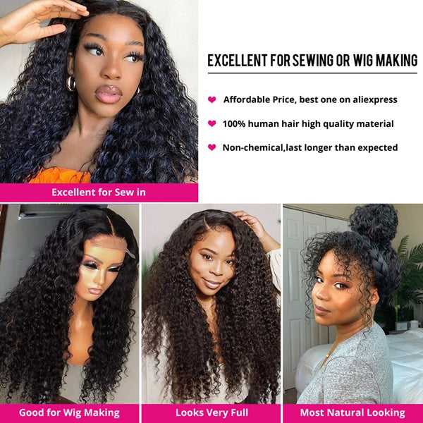 Deep Wave Bundles with Closure Brazilian Curly Virgin Human Hair Bundles with Frontal - LollyHair