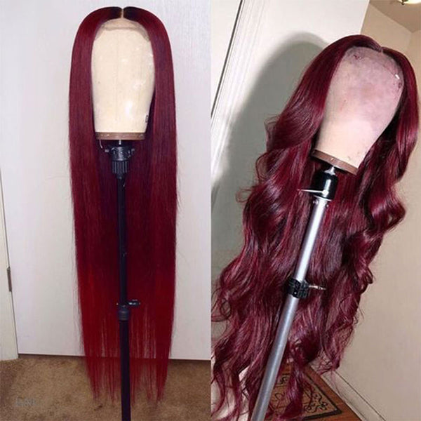 99J Lace Front Wig Burgundy Body Wave Human Hair Wigs HD Red Frontal Wig - LollyHair