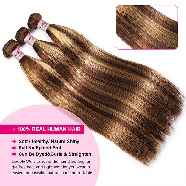 Highlight Human Hair Bundles with Frontal Bone Straight Bundles with HD Lace Frontal - LollyHair