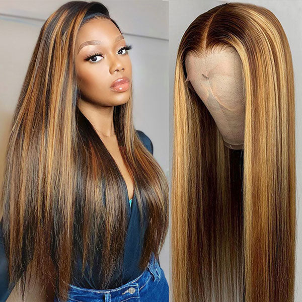 4 27 Highlight Wig Bone Straight Lace Front Wig 13x4 Lace Front Human Hair Wigs - LollyHair