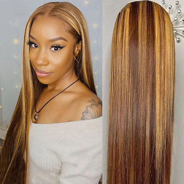 4 27 Highlight Wig Bone Straight Lace Front Wig 13x4 Lace Front Human Hair Wigs - LollyHair