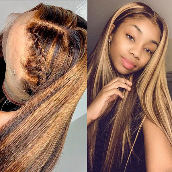 4 27 Highlight Wig Bone Straight Lace Front Wig 13x4 Lace Front Human Hair Wigs - LollyHair