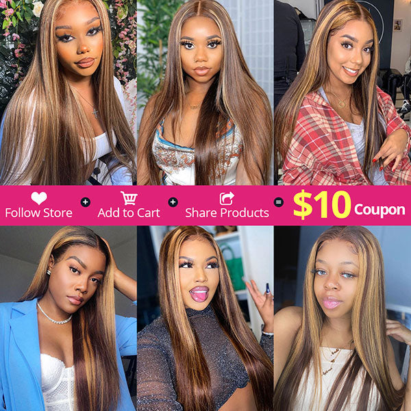 4 27 Highlight Wig Bone Straight Lace Front Wig 13x4 Lace Front Human Hair Wigs - LollyHair