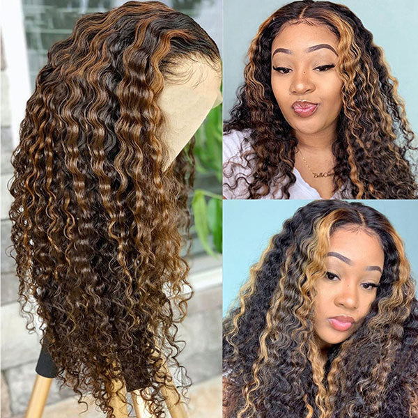 4 27 Highlight Wig Human Hair 13x4 Deep Curly Lace Front Human Hair Wigs - LollyHair