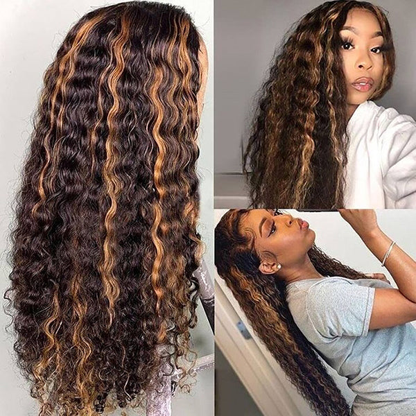 4 27 Highlight Wig Human Hair 13x4 Deep Curly Lace Front Human Hair Wigs - LollyHair