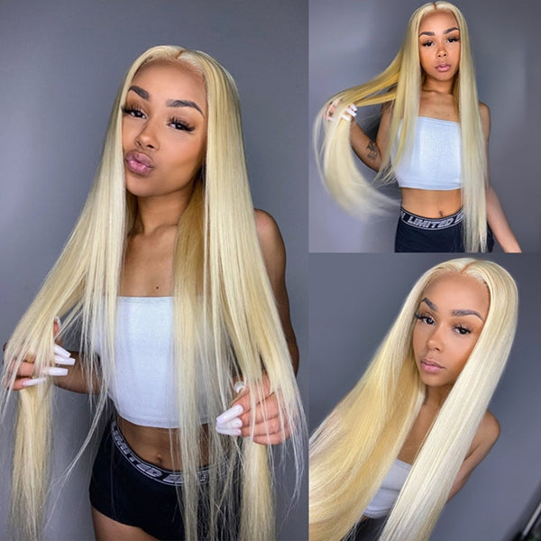 28 30 Inch 13x6 HD 613 Lace Frontal Wig Bone Straight Blonde Wig Human Hair Wigs for Women - LollyHair