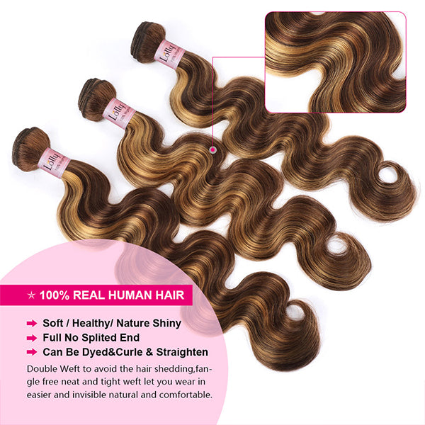 Highlight Body Wave Bundles with Frontal Brazilian Human Hair Bundles with Frontal HD Lace - LollyHair