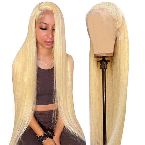 40 inch HD 613 Blonde Lace Front Wig Human Hair Transparent 13x4 Straight Lace Front Wig - LollyHair