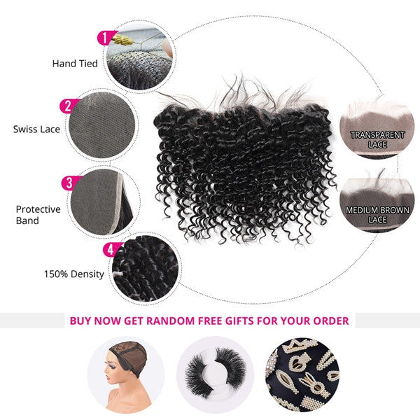 Deep Wave Bundles with Closure Brazilian Curly Virgin Human Hair Bundles with Frontal - LollyHair