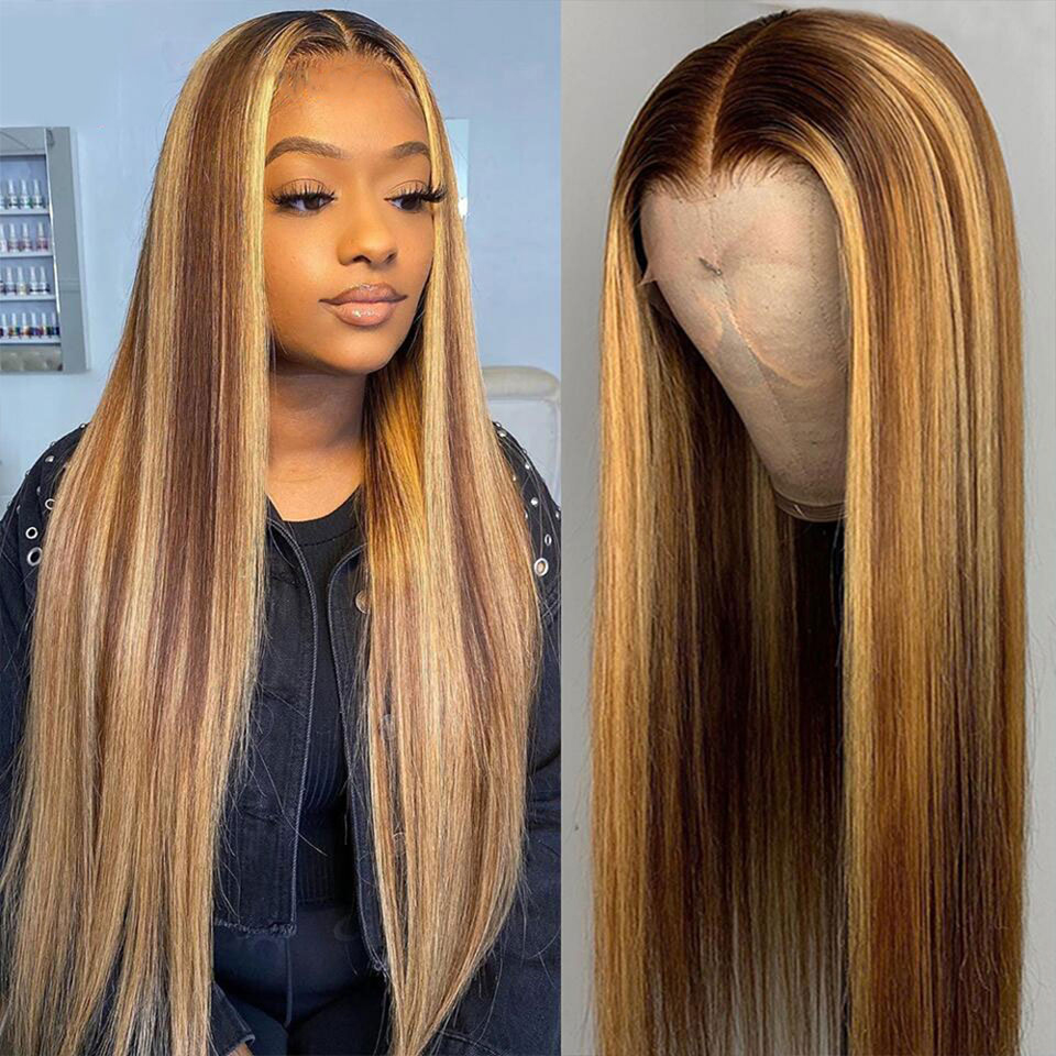 P4/27 Highlight Colored Human Hair Wigs 13x4 Ombre Bone Straight Lace Front Wig Human Hair Wigs - LollyHair