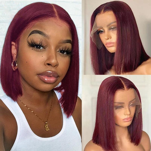 Burgundy Straight Bob Human Hair Wigs #99j 4x4 Lace Closure Wig Short Bob Wig Lace Front Human Hair Wigs - LollyHair