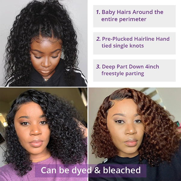 Deep Wave Wig Short Bob Wig Lace Front Human Hair Wigs Natural Color Human Hair Wigs 4x4 Lace Closure Wig - LollyHair