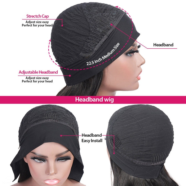 Headband Wig Human Hair 150% Brazilian Body Wave Wig for Women Glueless Scarf Wig - LollyHair