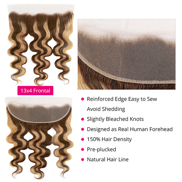 Body Wave Highlight Frontal 22 24inch HD Transparent Human Hair Lace Closure for Women - LollyHair
