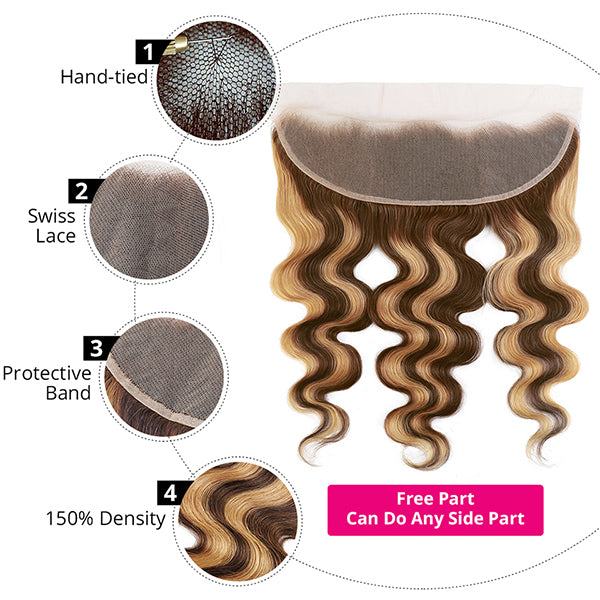 Body Wave Highlight Frontal 22 24inch HD Transparent Human Hair Lace Closure for Women - LollyHair