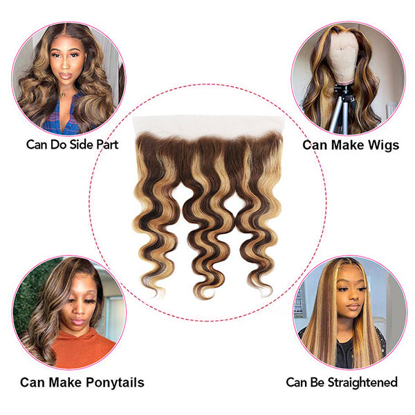 Body Wave Highlight Frontal 22 24inch HD Transparent Human Hair Lace Closure for Women - LollyHair