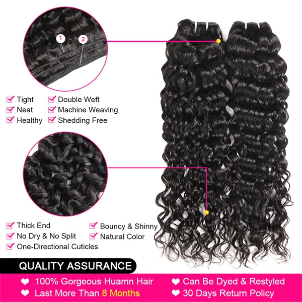 Malaysian Water Wave Bundles with Closure Virgin Human Hair 3 Bundles with Closure - LollyHair