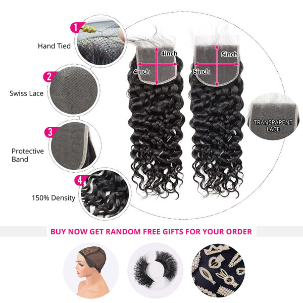 Malaysian Water Wave Bundles with Closure Virgin Human Hair 3 Bundles with Closure - LollyHair