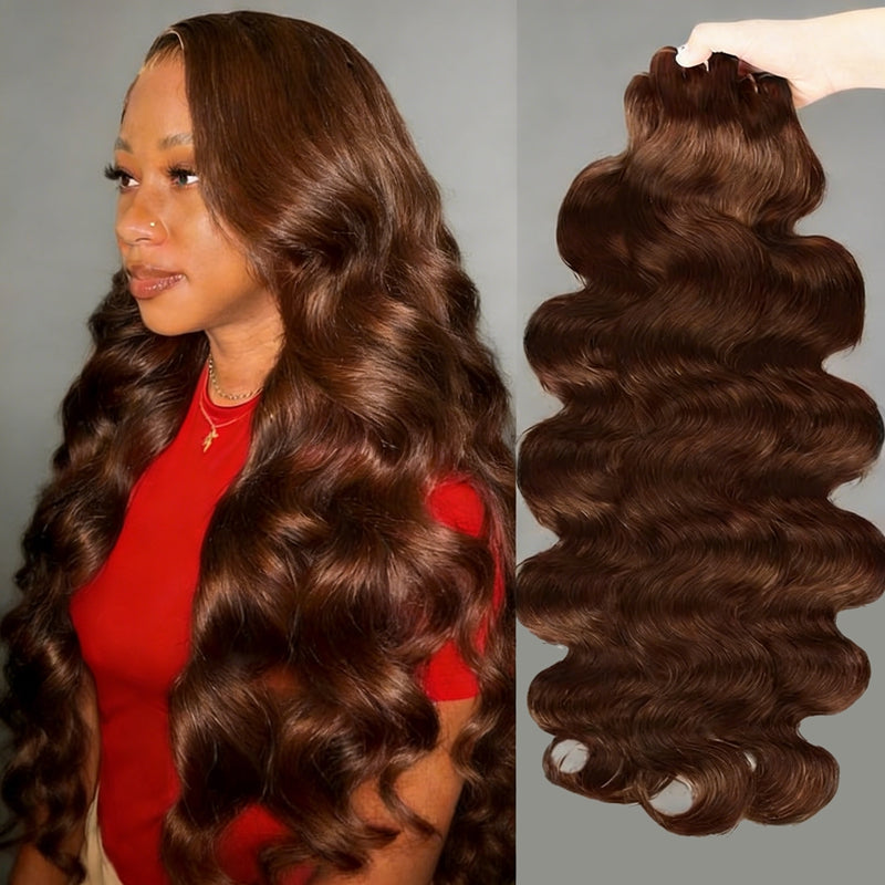 Chocolate Body Wave Hair Weave Bundles 12A Upgraded Brown Human Hair Bundles 1 3 4 Bundle Quick Wave Sew In Extensions