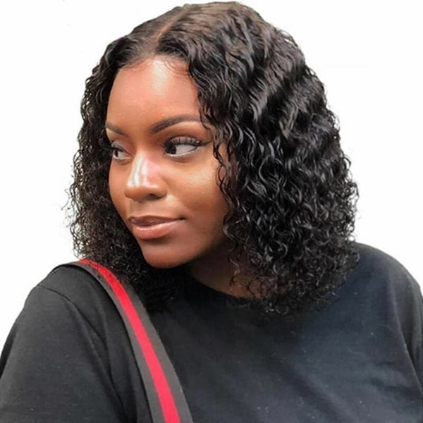 Deep Wave Wig Short Bob Wig Lace Front Human Hair Wigs Natural Color Human Hair Wigs 4x4 Lace Closure Wig - LollyHair