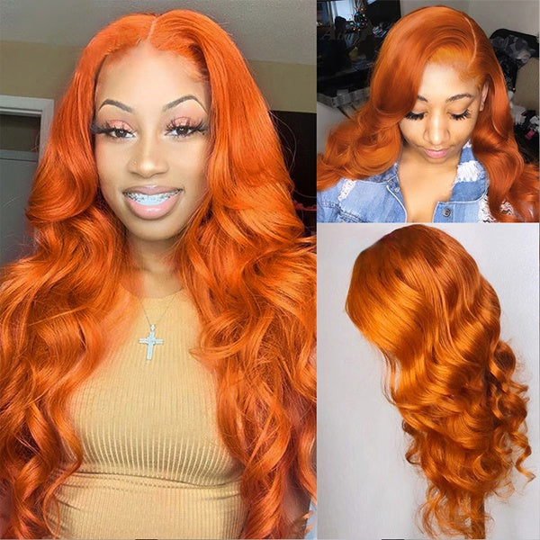 Orange Ginger Lace Front Wig 13x4 Brazilian Body Wave Lace Front Wig Colored Human Hair Wigs - LollyHair