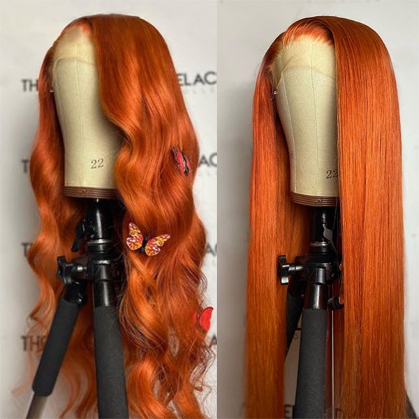 Orange Ginger Lace Front Wig 13x4 Brazilian Body Wave Lace Front Wig Colored Human Hair Wigs - LollyHair