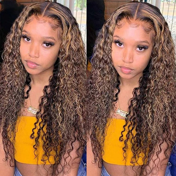 4 27 Highlight Wig Human Hair Kinky Curly Wig 13x4 Pre Plucked Lace Front Human Hair Wigs - LollyHair