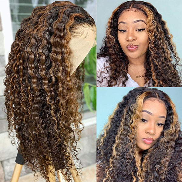 4 27 Highlight Wig Human Hair Kinky Curly Wig 13x4 Pre Plucked Lace Front Human Hair Wigs - LollyHair