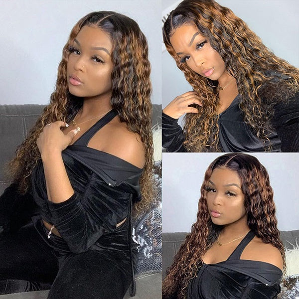 4 27 Highlight Wig Human Hair Kinky Curly Wig 13x4 Pre Plucked Lace Front Human Hair Wigs - LollyHair