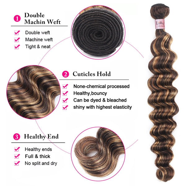 P4/27 Honey Blonde Brown Loose Deep Wave 4 Bundles Virgin Human Hair Extension 30inch - LollyHair