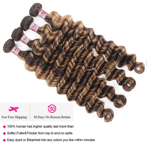 P4/27 Honey Blonde Brown Loose Deep Wave 4 Bundles Virgin Human Hair Extension 30inch - LollyHair
