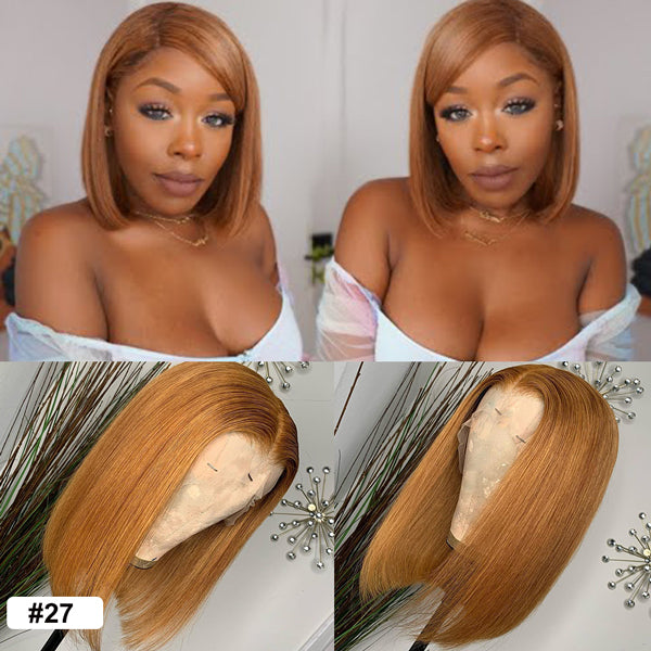 Honey Blonde Bob Wig #27 Straight Hair Human Hair Bob Wig - LollyHair