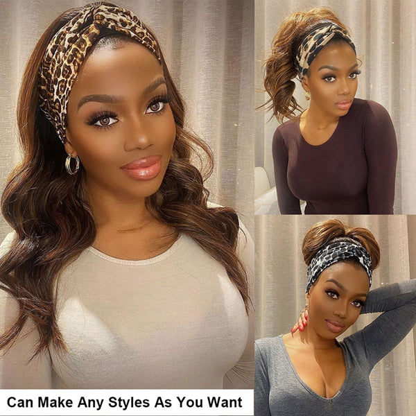 Honey Blonde Highlight Headband Wig Ombre Color Body Wave Human Hair 150% Density - LollyHair