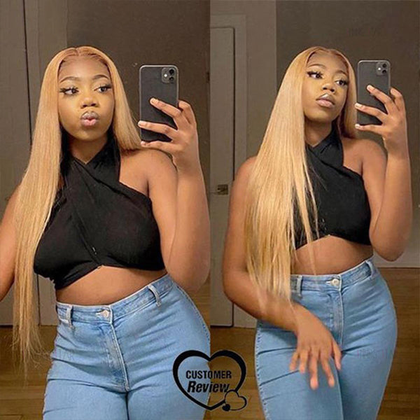 #27 Honey Blonde Lace Front Wigs Straight Colored Human Hair Wigs for Women - LollyHair