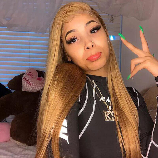 #27 Honey Blonde Lace Front Wigs Straight Colored Human Hair Wigs for Women - LollyHair
