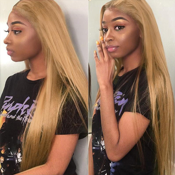 #27 Honey Blonde Lace Front Wigs Straight Colored Human Hair Wigs for Women - LollyHair