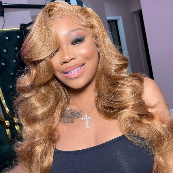 Honey Blonde Wig Ombre Body Wave Lace Front Wigs for Women 4x4 Closure Wig - LollyHair