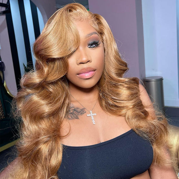 Honey Blonde Wig Ombre Body Wave Lace Front Wigs for Women 4x4 Closure Wig - LollyHair