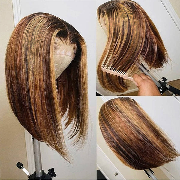Highlight Bob Wig Lace Front Human Hair Wigs 4x4 Straight Closure Wig For Women - LollyHair