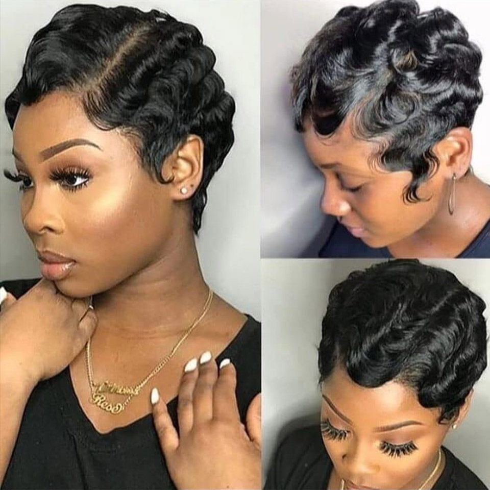 Finger Wave Wig Short Human Hair Wigs Brazilian Ocean Wave - LollyHair