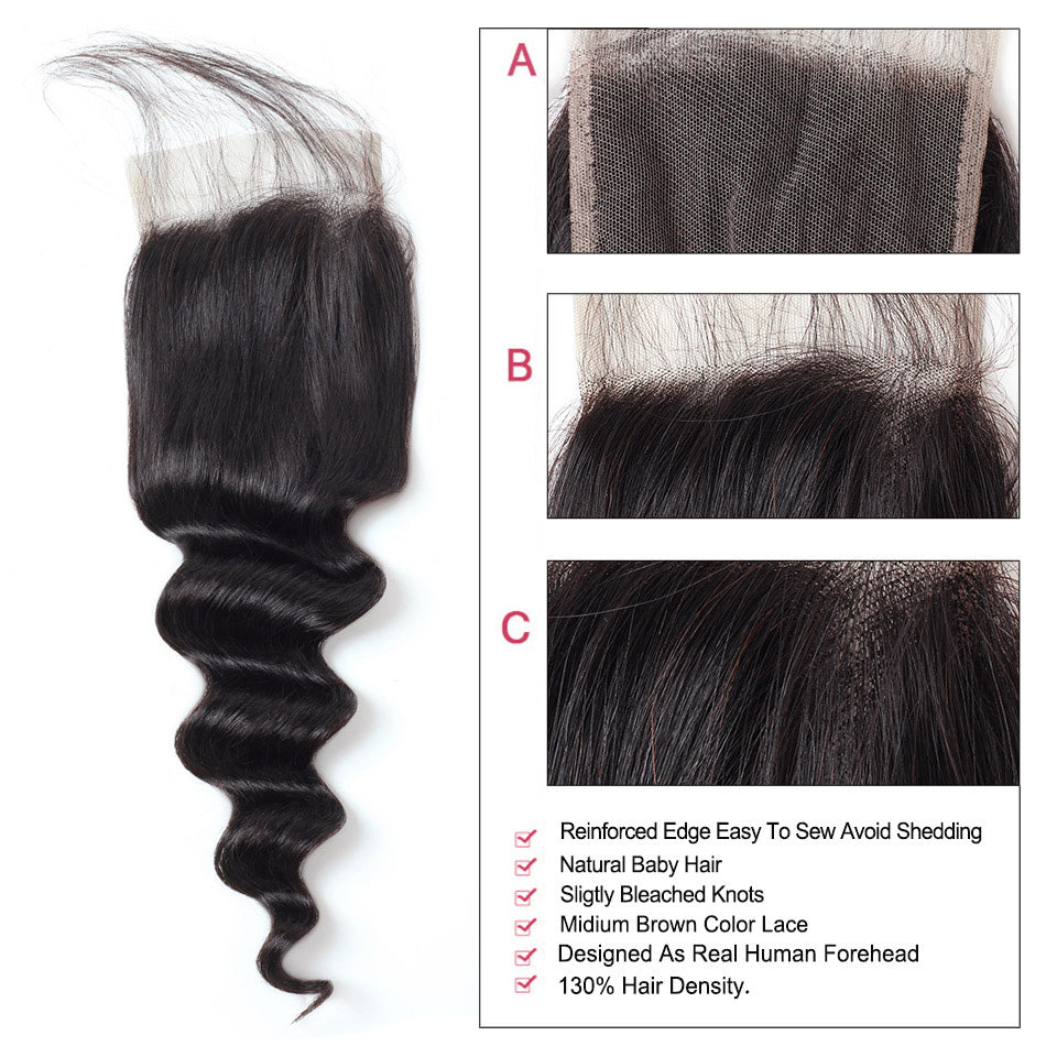 Lolly Hair Loose Deep Wave Virgin Human Hair 4x4 Lace Closure Deals 1pc Human Virgin Hair Loose Deep 130% Density Lace Closure : LOLLYHAIR
